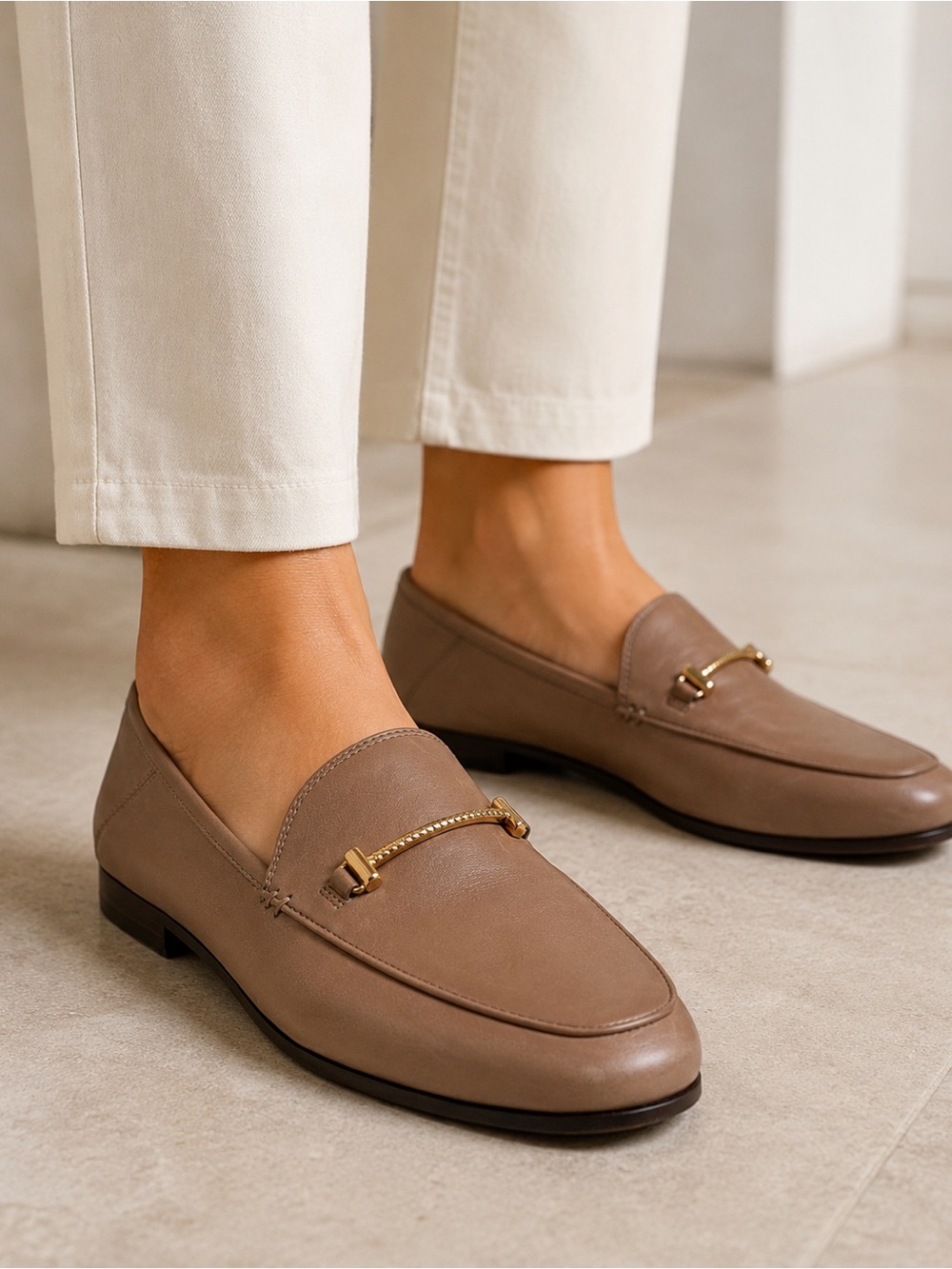 Sam Edelman Loraine Bit Loafers Size 9 Leather Taupe Gold Hardware